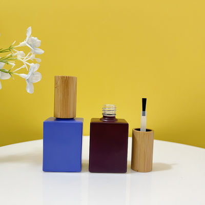 Colorful Oem Nail Glass Bottle Square Round Oval Shape 10ml 12ml 15ml With Bamboo Cap